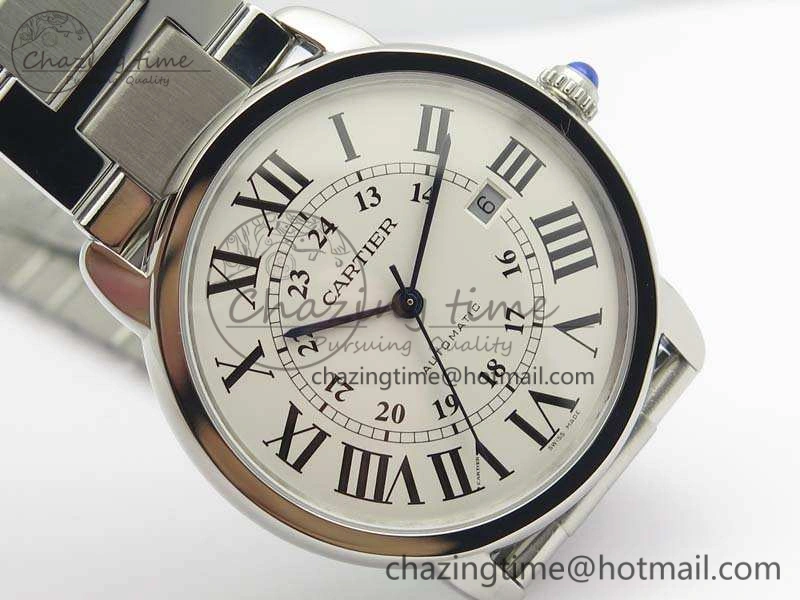 Compact Ronde Solo de Cartier 42mm ZF 1:1 Best Edition White Dial On SS Bracelet MIYOTA 6273
