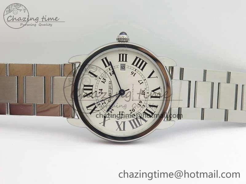 Compact Ronde Solo de Cartier 42mm ZF 1:1 Best Edition White Dial On SS Bracelet MIYOTA 6273