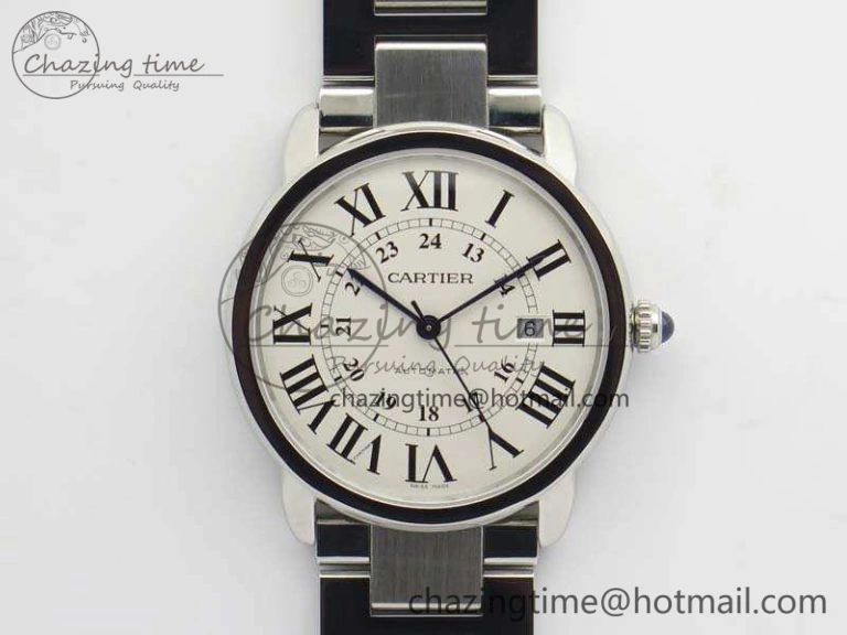 Compact Ronde Solo de Cartier 42mm ZF 1:1 Best Edition White Dial On SS Bracelet MIYOTA 6273