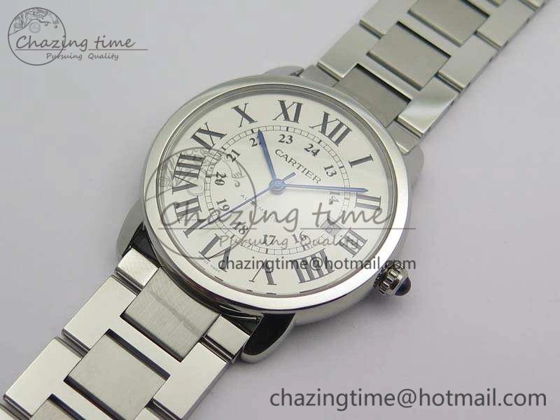 Compact Ronde Solo de Cartier 42mm ZF 1:1 Best Edition White Dial On SS Bracelet MIYOTA 6273