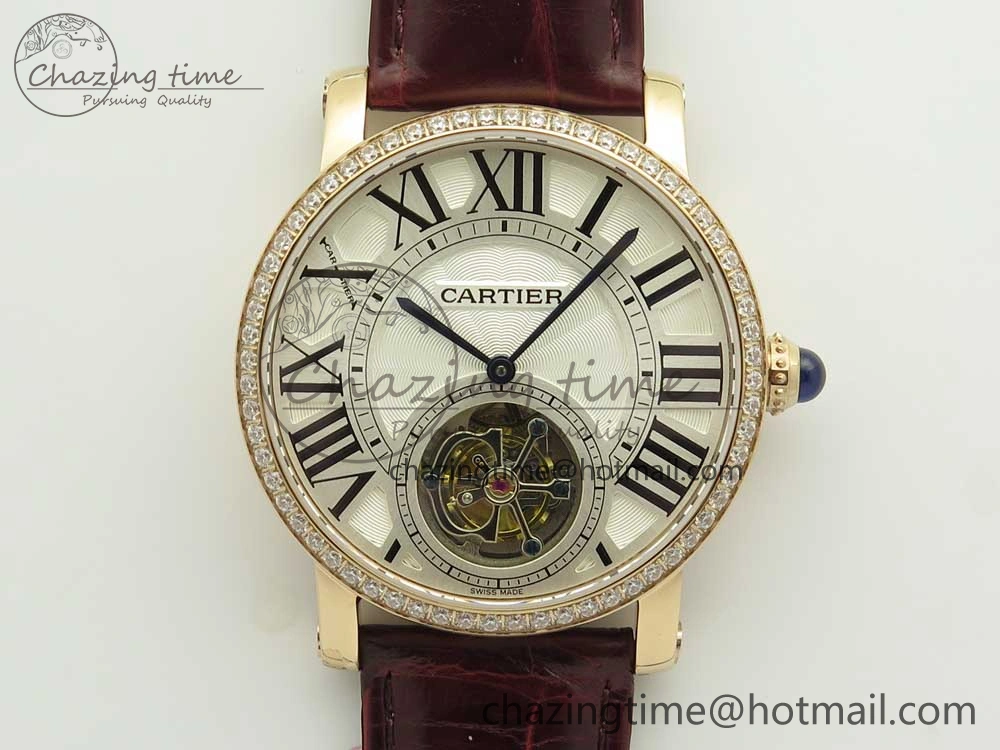 Rotonde Flying Tourbillon RG BLF Best Edition White Dial Diamonds Bezel on Brown Leather Strap V TechFriendly 6167
