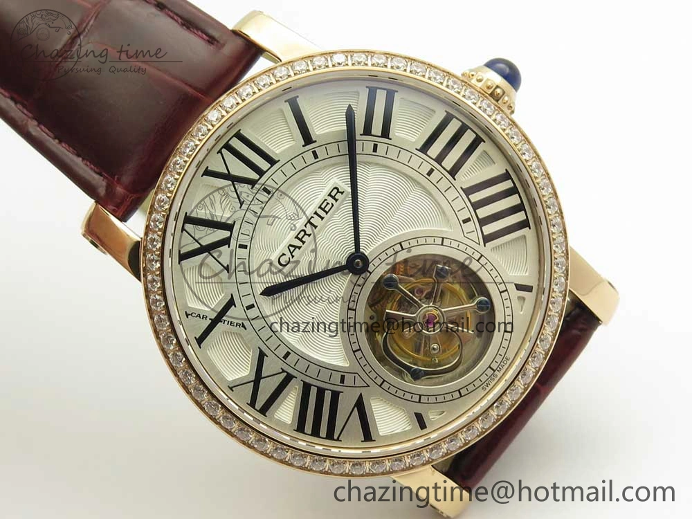 Rotonde Flying Tourbillon RG BLF Best Edition White Dial Diamonds Bezel on Brown Leather Strap V TechFriendly 6167
