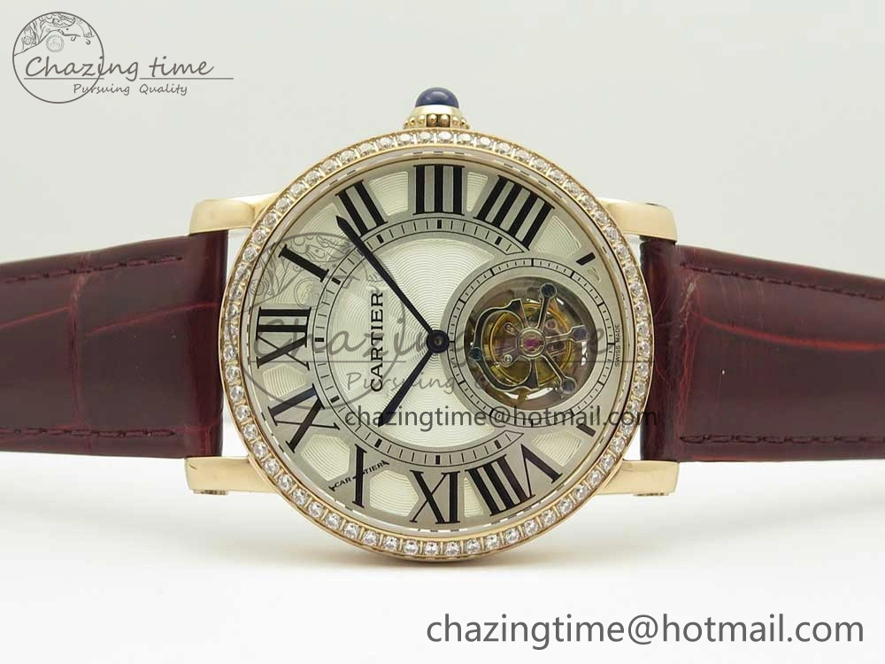 Rotonde Flying Tourbillon RG BLF Best Edition White Dial Diamonds Bezel on Brown Leather Strap V TechFriendly 6167