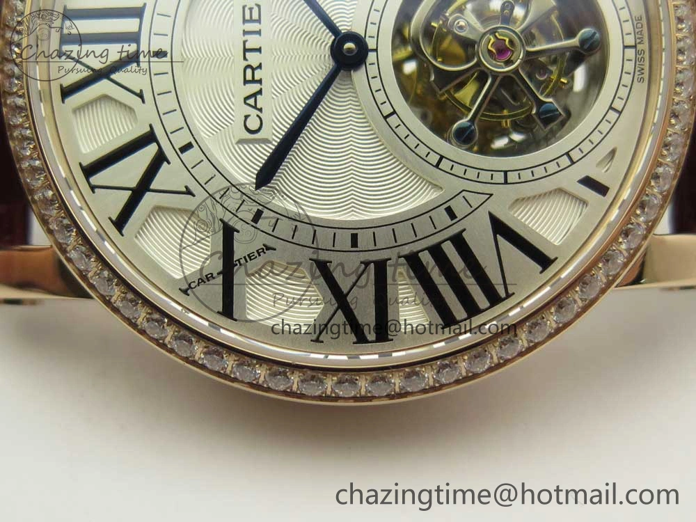 Rotonde Flying Tourbillon RG BLF Best Edition White Dial Diamonds Bezel on Brown Leather Strap V TechFriendly 6167