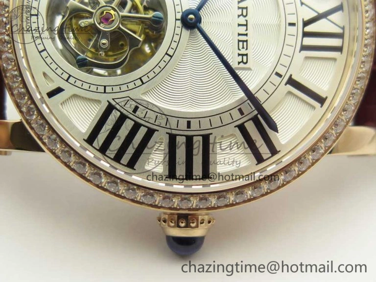 Rotonde Flying Tourbillon RG BLF Best Edition White Dial Diamonds Bezel on Brown Leather Strap V TechFriendly 6167