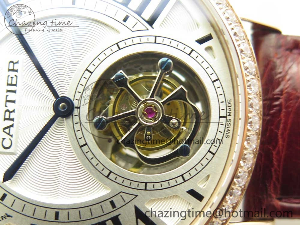 Rotonde Flying Tourbillon RG BLF Best Edition White Dial Diamonds Bezel on Brown Leather Strap V TechFriendly 6167