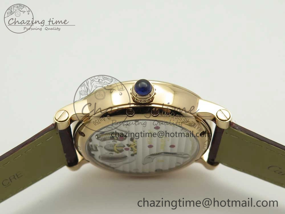 Rotonde Flying Tourbillon RG BLF Best Edition White Dial Diamonds Bezel on Brown Leather Strap V TechFriendly 6167