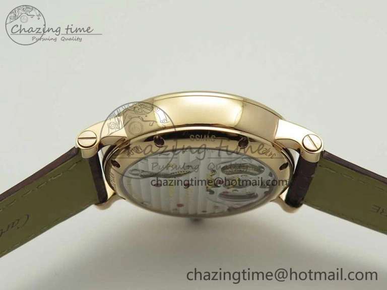 Rotonde Flying Tourbillon RG BLF Best Edition White Dial Diamonds Bezel on Brown Leather Strap V TechFriendly 6167