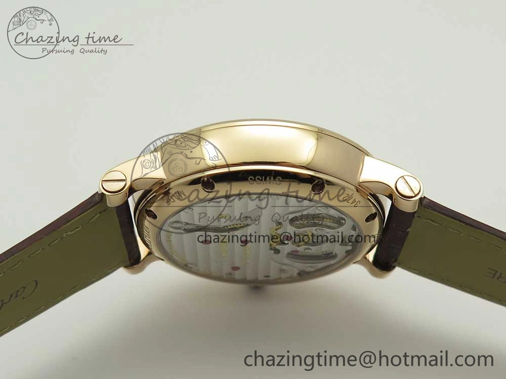 Rotonde Flying Tourbillon RG BLF Best Edition White Dial Diamonds Bezel on Brown Leather Strap V TechFriendly 6167