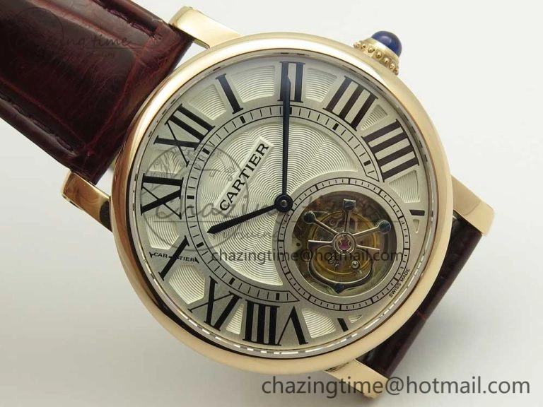 Rotonde Flying Tourbillon RG BLF Best Edition White Dial on Brown Leather Strap V WellDesigned 6169