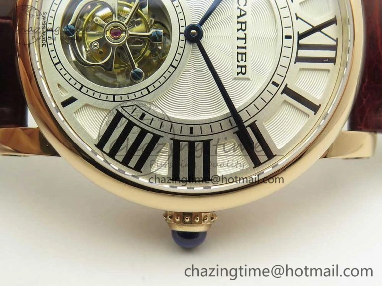 Rotonde Flying Tourbillon RG BLF Best Edition White Dial on Brown Leather Strap V WellDesigned 6169