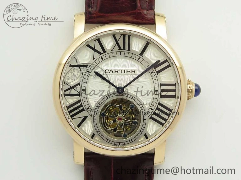 Rotonde Flying Tourbillon RG BLF Best Edition White Dial on Brown Leather Strap V WellDesigned 6169