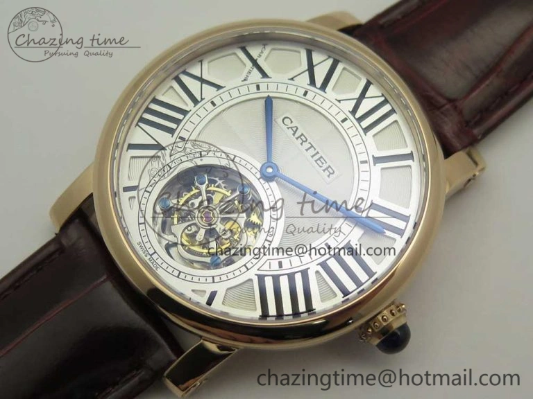 Rotonde Flying Tourbillon RG BLF Best Edition White Dial on Brown Leather Strap V WellDesigned 6169