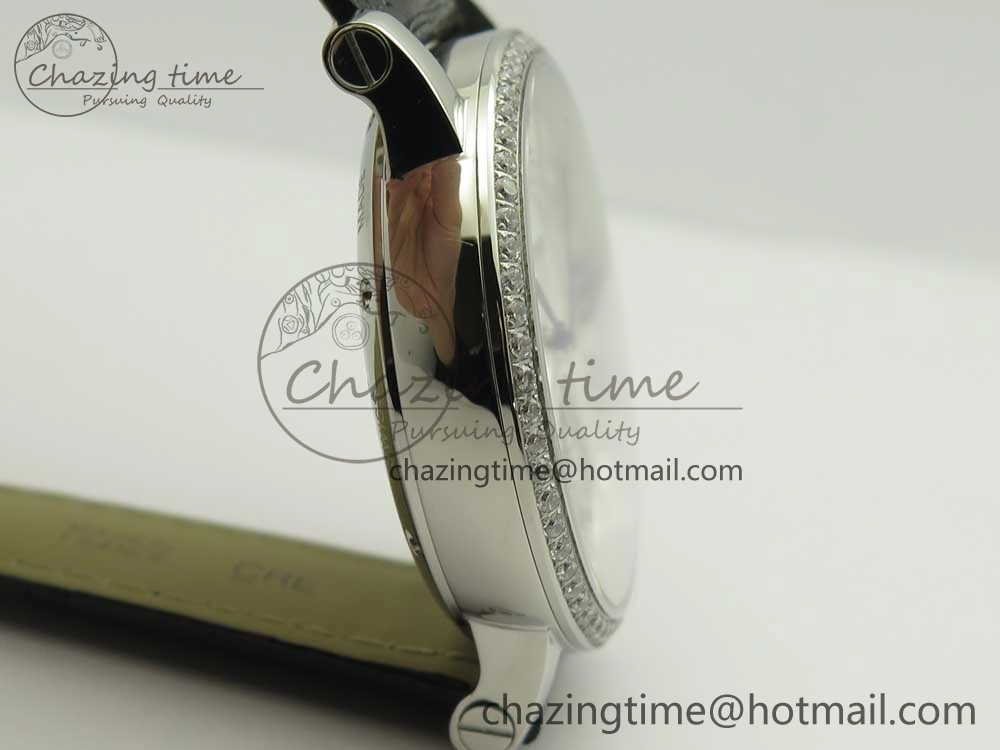 GoodFit Rotonde Flying Tourbillon SS BLF Best Edition White Dial Diamonds Bezel on Black Leather Strap V 6165