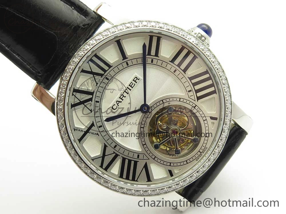 GoodFit Rotonde Flying Tourbillon SS BLF Best Edition White Dial Diamonds Bezel on Black Leather Strap V 6165