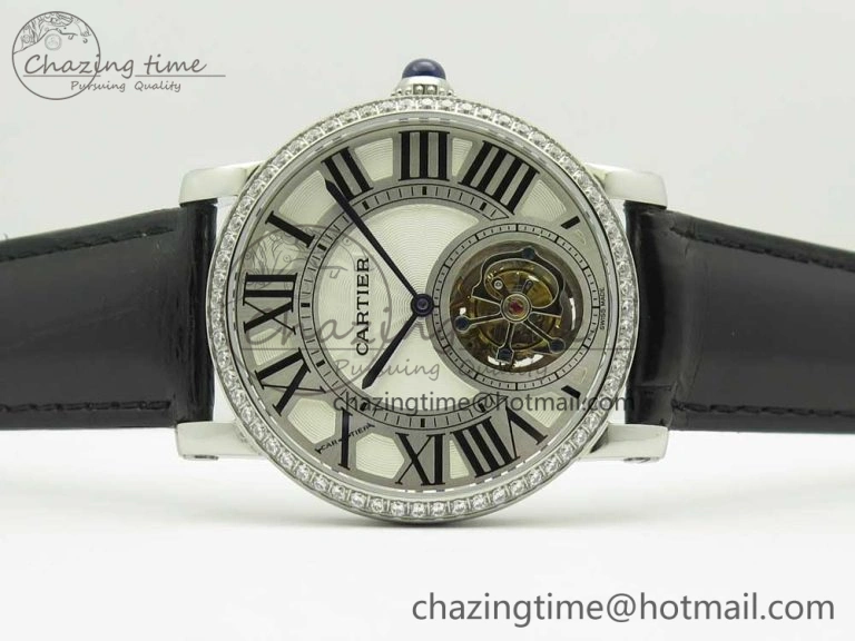 GoodFit Rotonde Flying Tourbillon SS BLF Best Edition White Dial Diamonds Bezel on Black Leather Strap V 6165