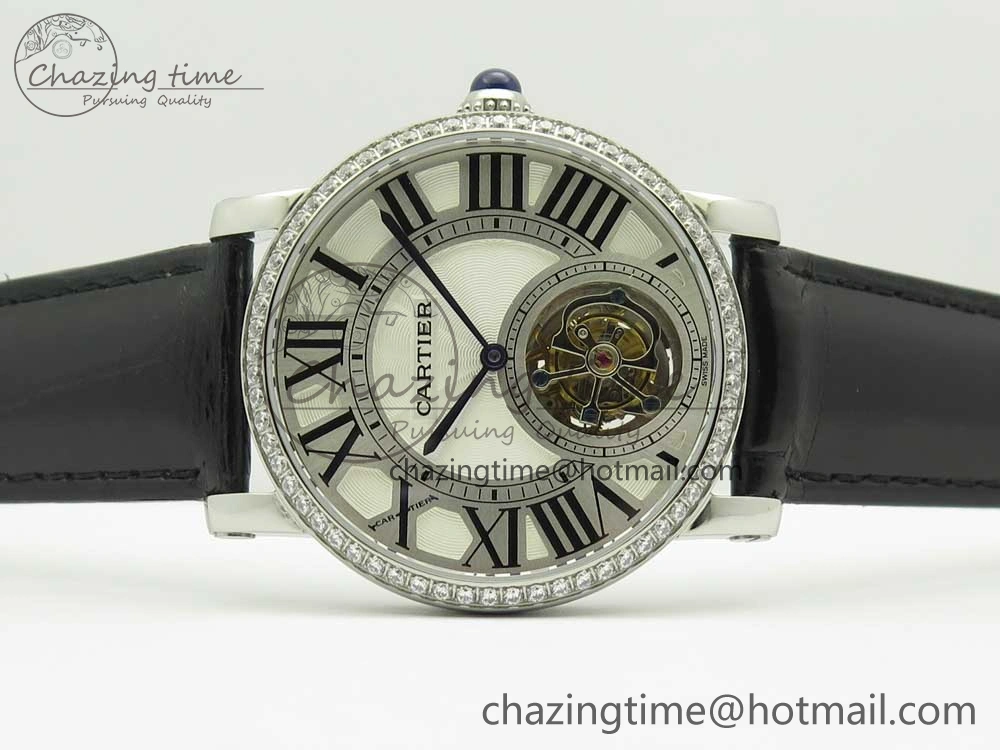 GoodFit Rotonde Flying Tourbillon SS BLF Best Edition White Dial Diamonds Bezel on Black Leather Strap V 6165