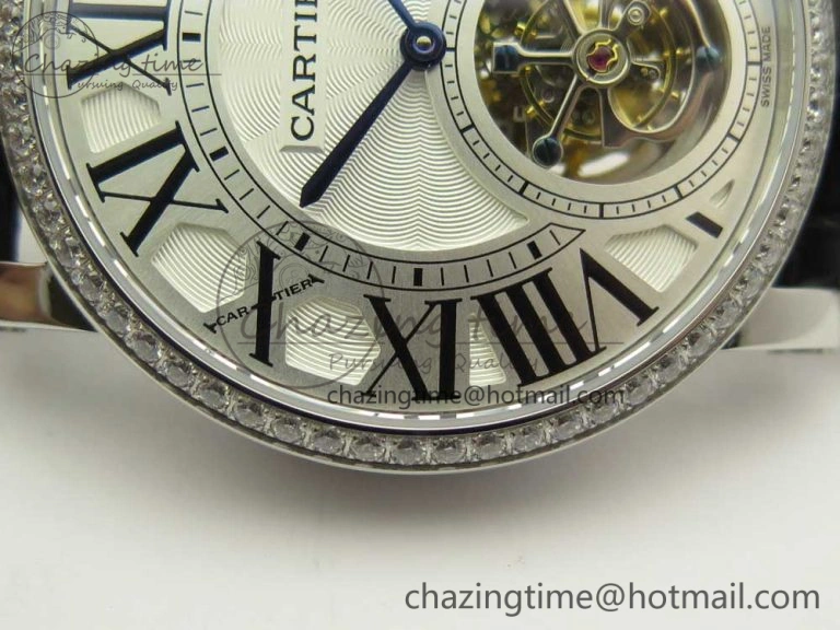 GoodFit Rotonde Flying Tourbillon SS BLF Best Edition White Dial Diamonds Bezel on Black Leather Strap V 6165