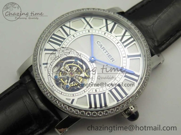 GoodFit Rotonde Flying Tourbillon SS BLF Best Edition White Dial Diamonds Bezel on Black Leather Strap V 6165
