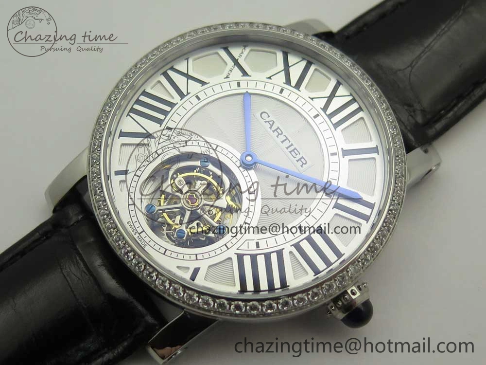 GoodFit Rotonde Flying Tourbillon SS BLF Best Edition White Dial Diamonds Bezel on Black Leather Strap V 6165