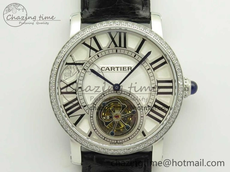 GoodFit Rotonde Flying Tourbillon SS BLF Best Edition White Dial Diamonds Bezel on Black Leather Strap V 6165