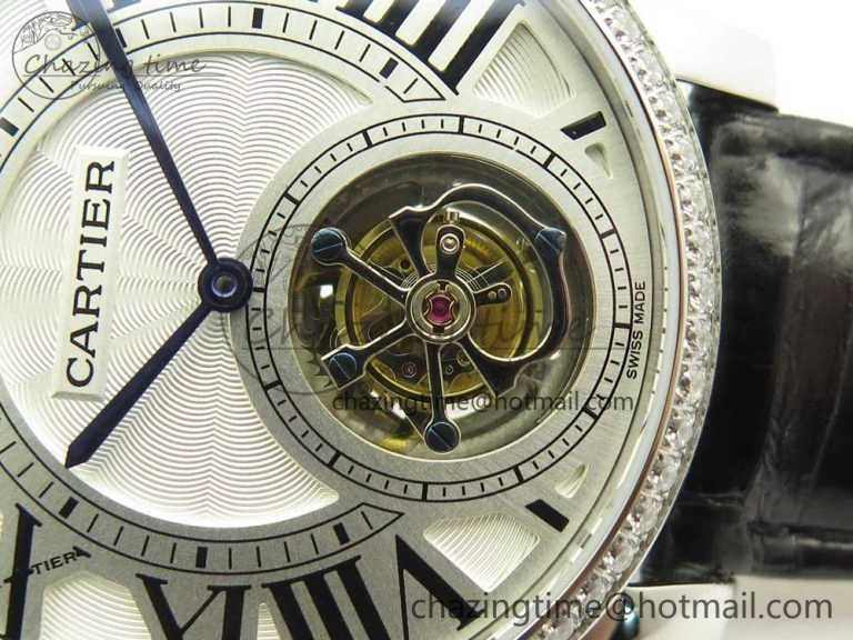 GoodFit Rotonde Flying Tourbillon SS BLF Best Edition White Dial Diamonds Bezel on Black Leather Strap V 6165