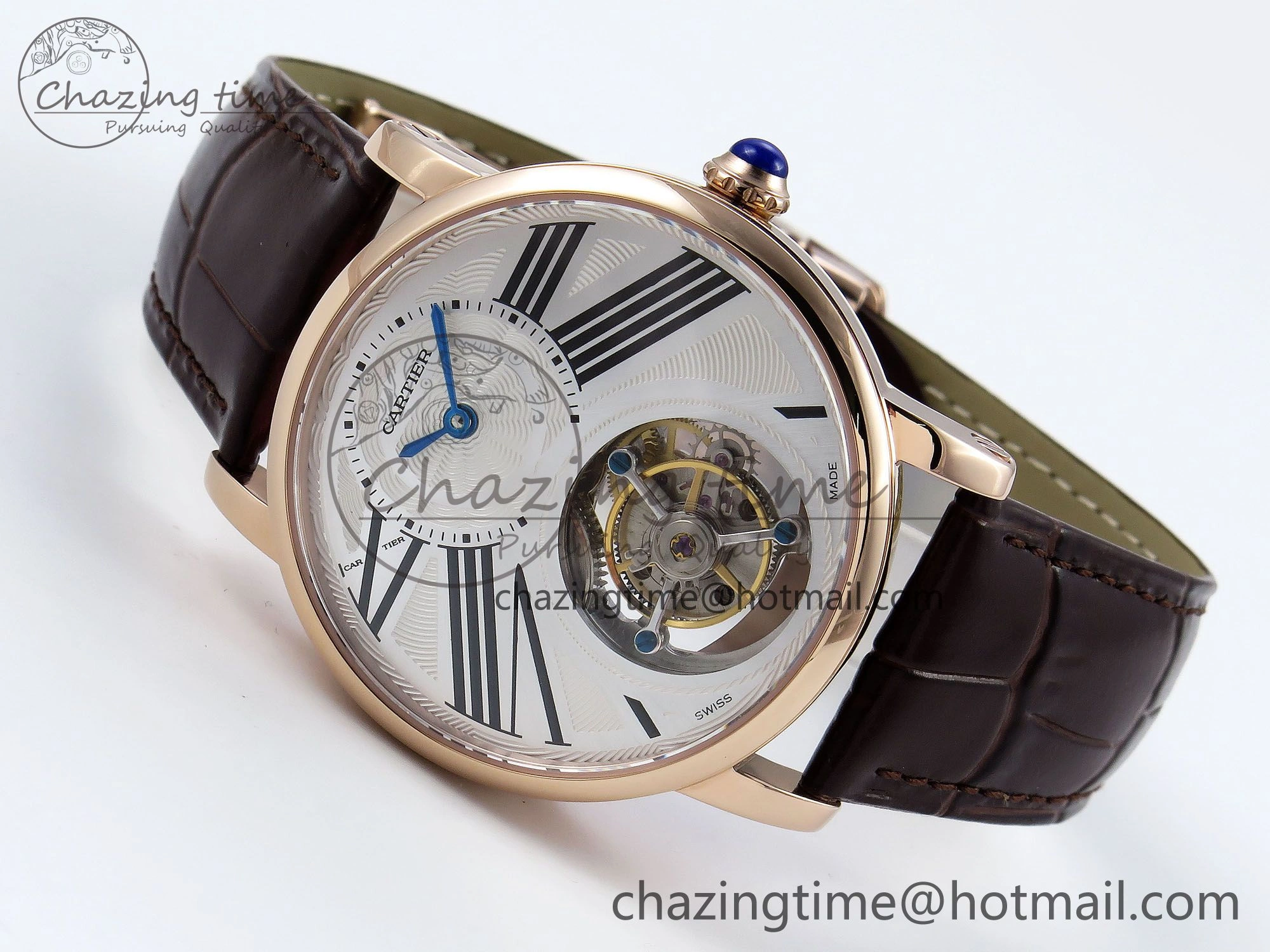 HighQuality Rotonde Tourbillon RG RMSF Best Edition White Dial on Brown Leather Strap 5979