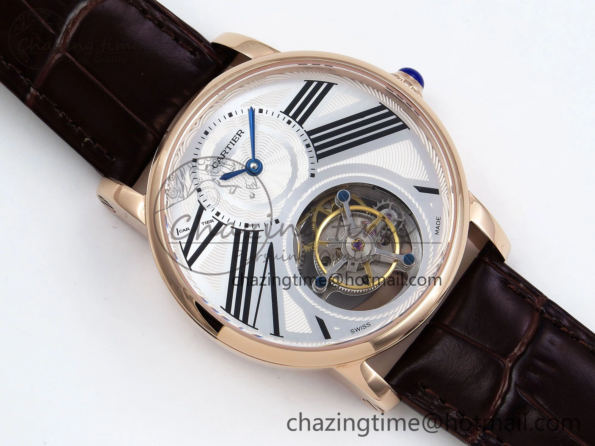 HighQuality Rotonde Tourbillon RG RMSF Best Edition White Dial on Brown Leather Strap 5979