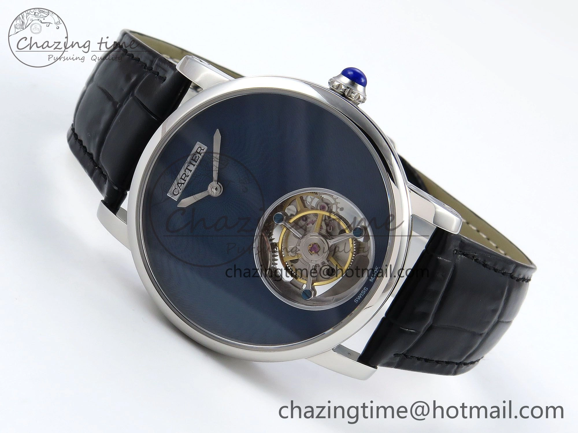 Lightweight Rotonde Tourbillon SS RMSF Best Edition Blue Textured Dial on Black Leather Strap 5980