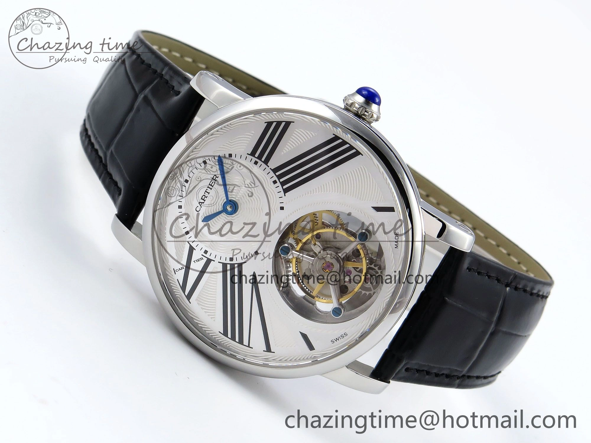 Sleek Rotonde Tourbillon SS RMSF Best Edition White Dial on Black Leather Strap 5978