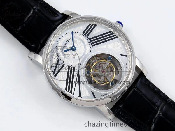 Sleek Rotonde Tourbillon SS RMSF Best Edition White Dial on Black Leather Strap 5978