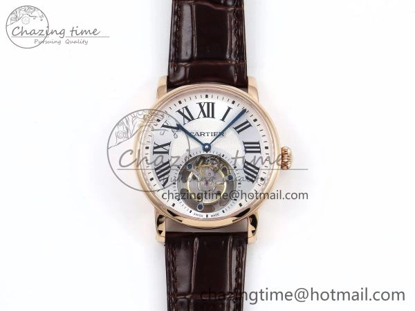 Rotonde de Cartier Flying Tourbillon RG RMS Best Edition Silver Dial on Brown Leather Strap Chic 5984