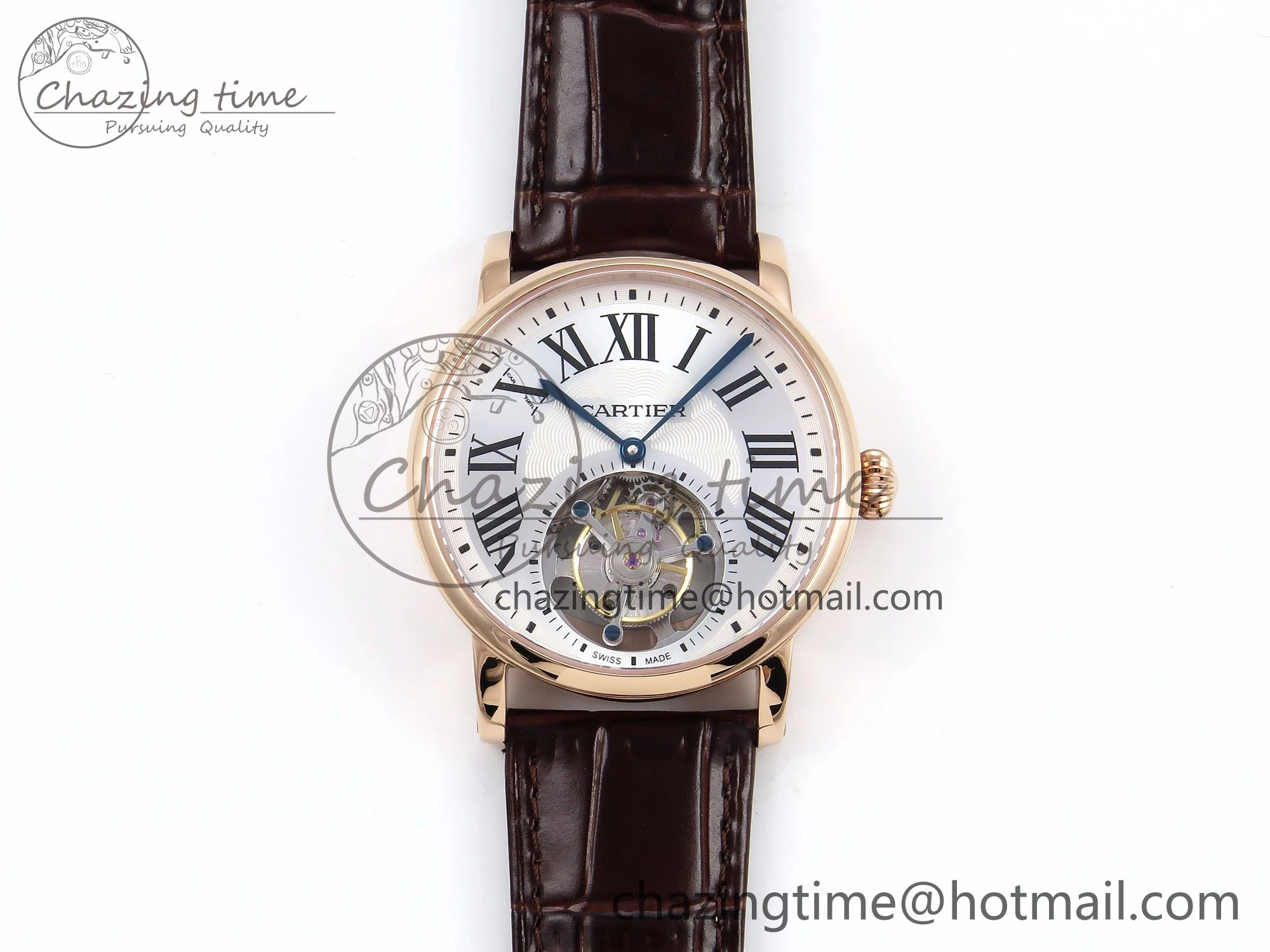 Rotonde de Cartier Flying Tourbillon RG RMS Best Edition Silver Dial on Brown Leather Strap Chic 5984