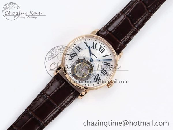 Rotonde de Cartier Flying Tourbillon RG RMS Best Edition Silver Dial on Brown Leather Strap Chic 5984