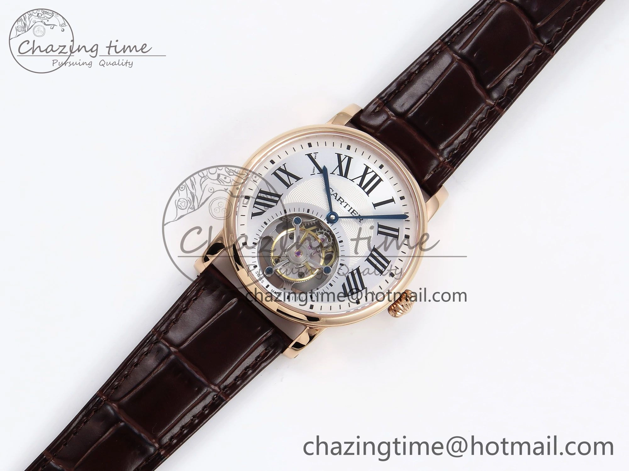 Rotonde de Cartier Flying Tourbillon RG RMS Best Edition Silver Dial on Brown Leather Strap Chic 5984