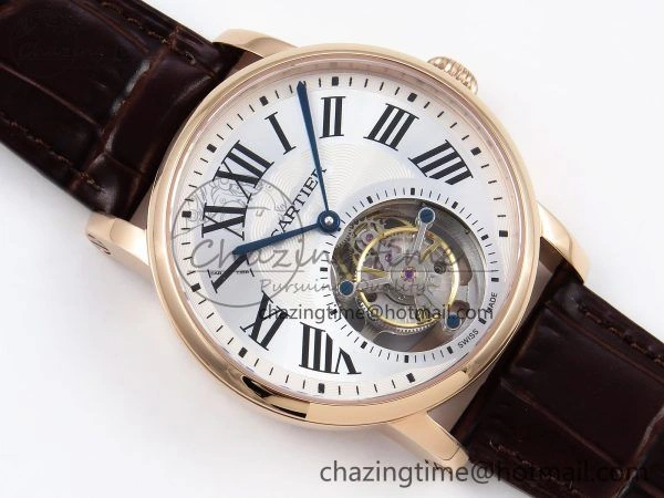 Rotonde de Cartier Flying Tourbillon RG RMS Best Edition Silver Dial on Brown Leather Strap Chic 5984
