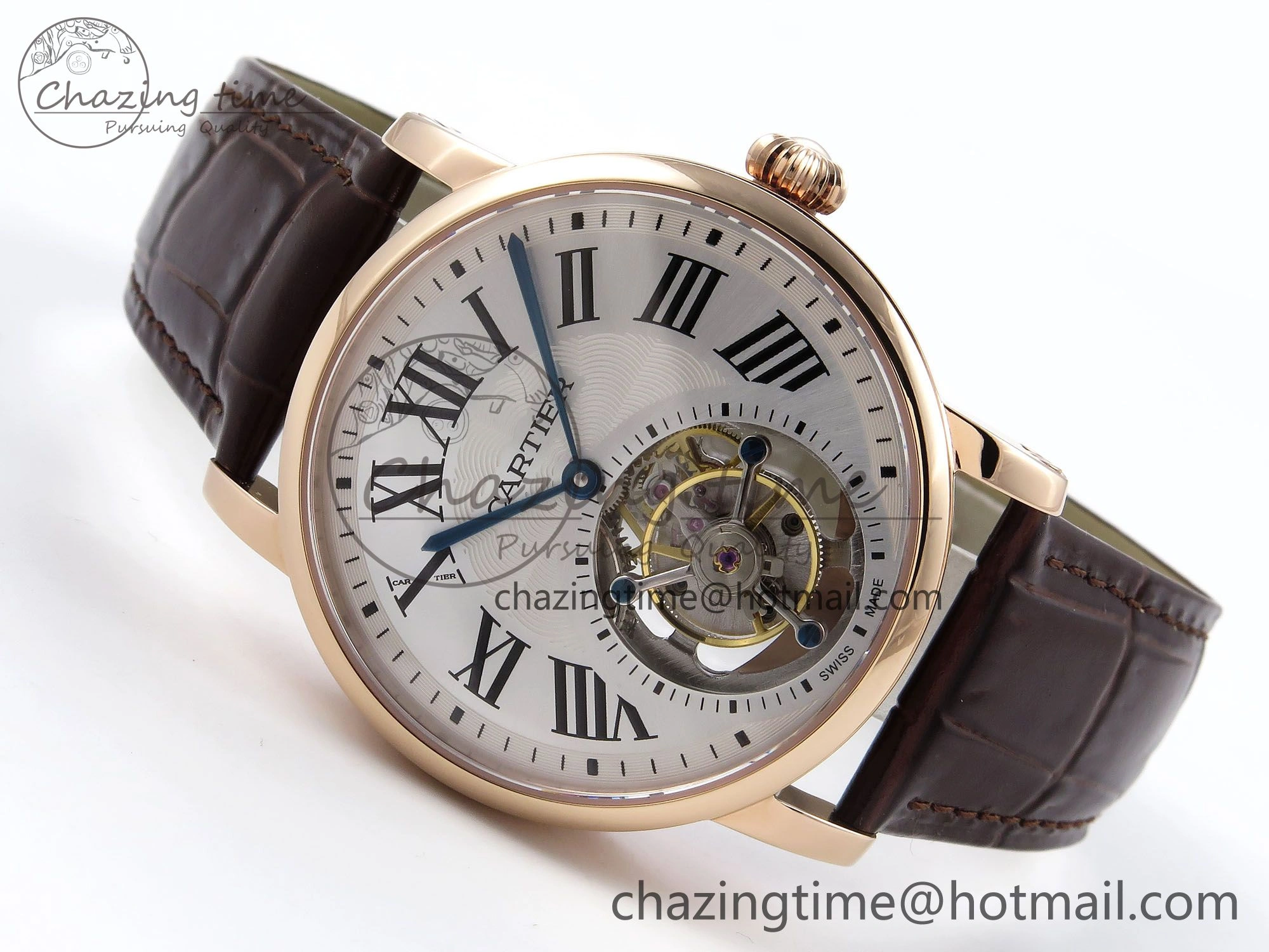 Rotonde de Cartier Flying Tourbillon RG RMS Best Edition Silver Dial on Brown Leather Strap Chic 5984