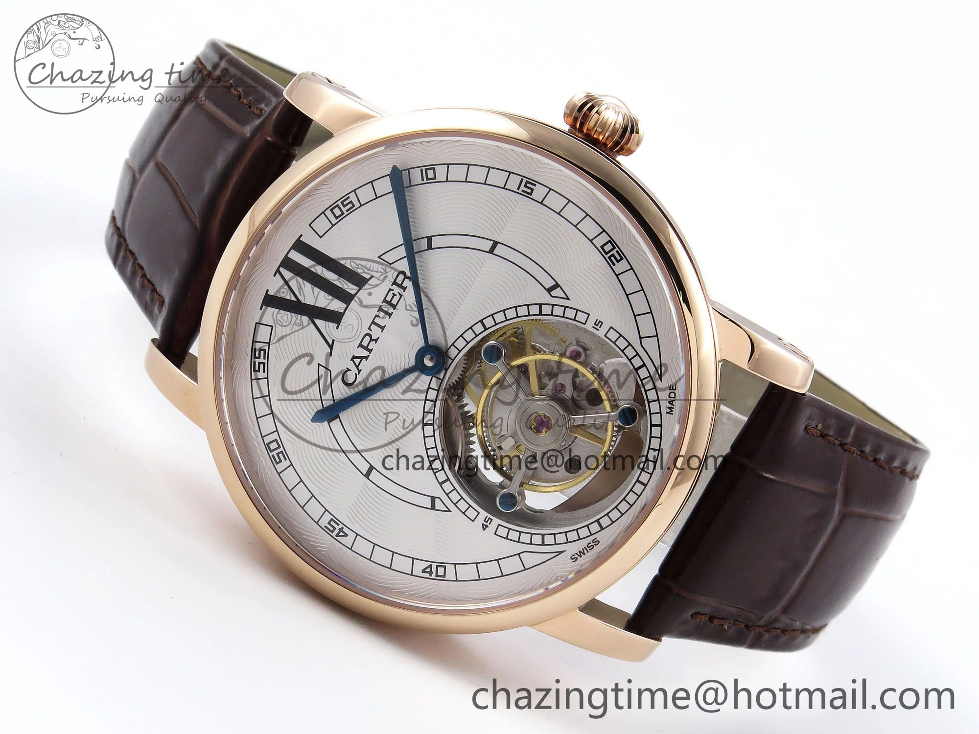 Rotonde de Cartier Flying Tourbillon RG RMS Best Edition White Numeral Dial on Brown Leather Strap DailyWear 5986