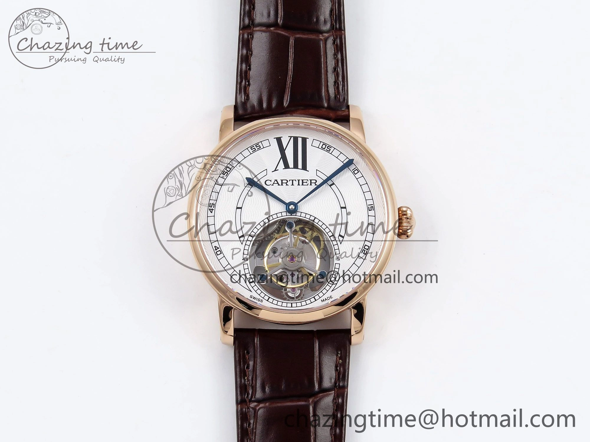 Rotonde de Cartier Flying Tourbillon RG RMS Best Edition White Numeral Dial on Brown Leather Strap DailyWear 5986