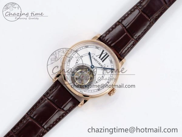 Rotonde de Cartier Flying Tourbillon RG RMS Best Edition White Numeral Dial on Brown Leather Strap DailyWear 5986