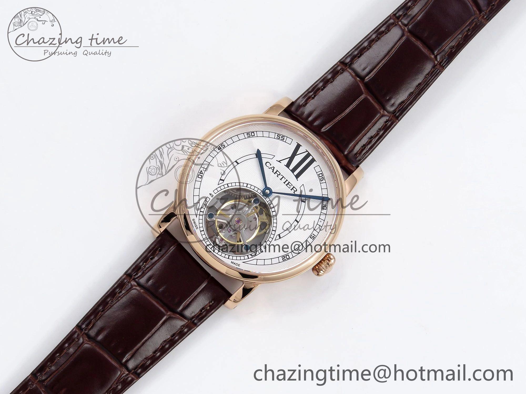 Rotonde de Cartier Flying Tourbillon RG RMS Best Edition White Numeral Dial on Brown Leather Strap DailyWear 5986