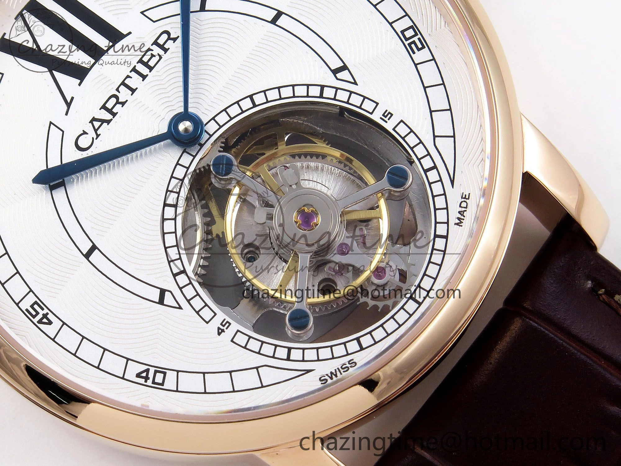 Rotonde de Cartier Flying Tourbillon RG RMS Best Edition White Numeral Dial on Brown Leather Strap DailyWear 5986