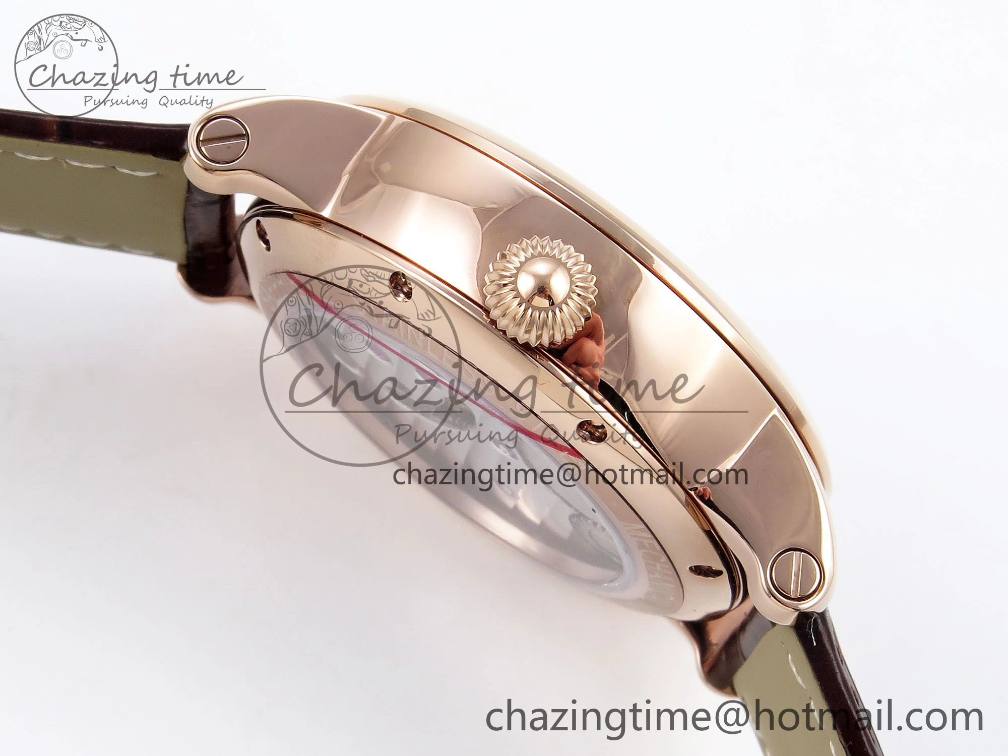 Vibrant Rotonde de Cartier Flying Tourbillon RG RMS Best Edition White Roman Dial on Brown Leather Strap 5985