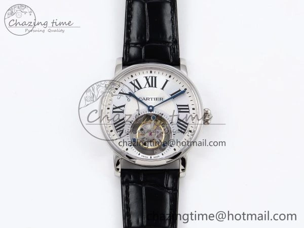 Rotonde de Cartier Flying Tourbillon SS RMS Best Edition Silver Dial on Black Leather Strap Reliable 5982