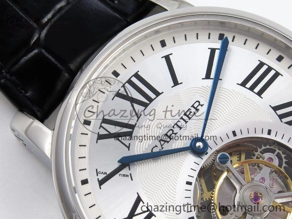 Rotonde de Cartier Flying Tourbillon SS RMS Best Edition Silver Dial on Black Leather Strap Reliable 5982