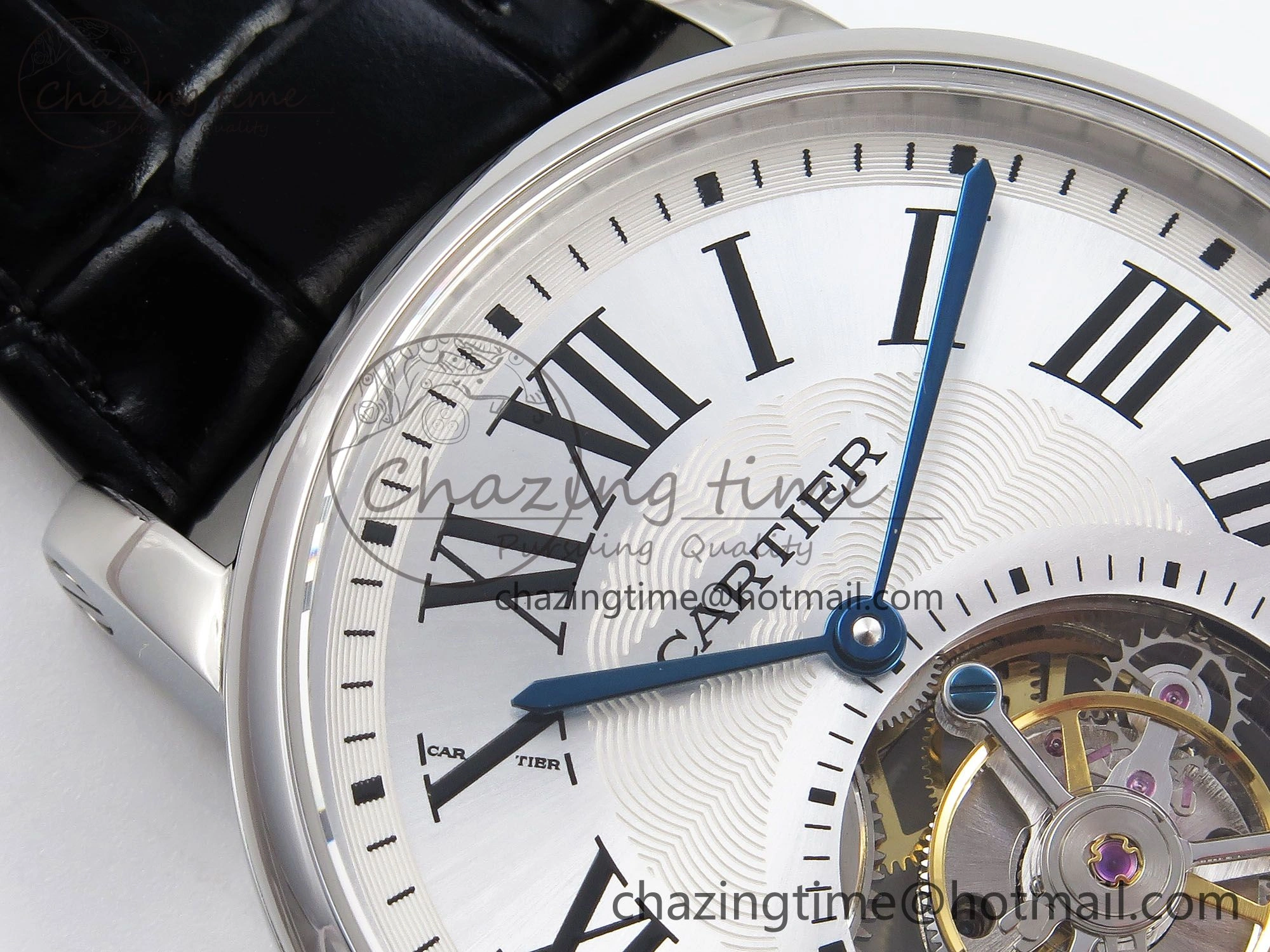 Rotonde de Cartier Flying Tourbillon SS RMS Best Edition Silver Dial on Black Leather Strap Reliable 5982