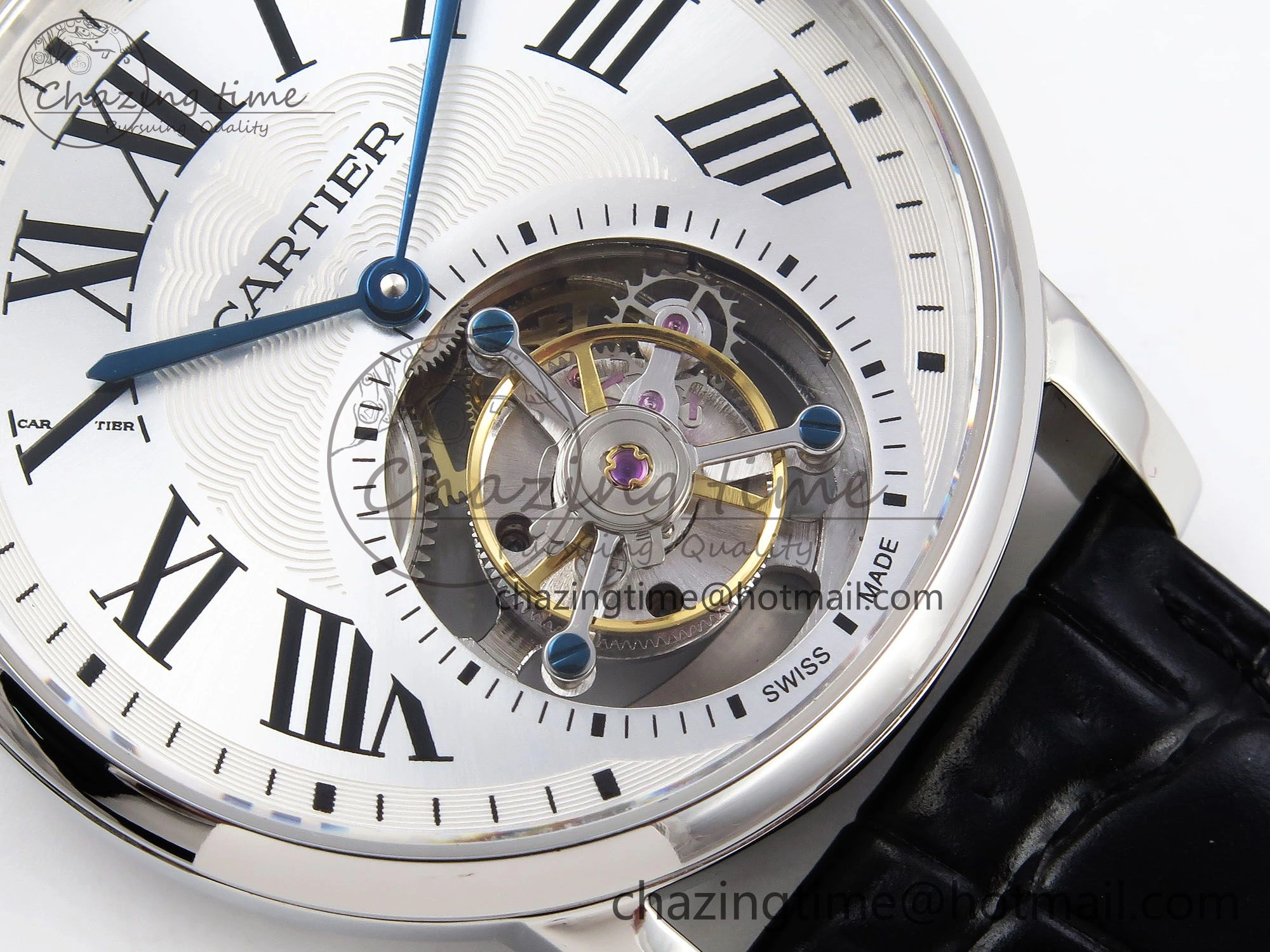 Rotonde de Cartier Flying Tourbillon SS RMS Best Edition Silver Dial on Black Leather Strap Reliable 5982
