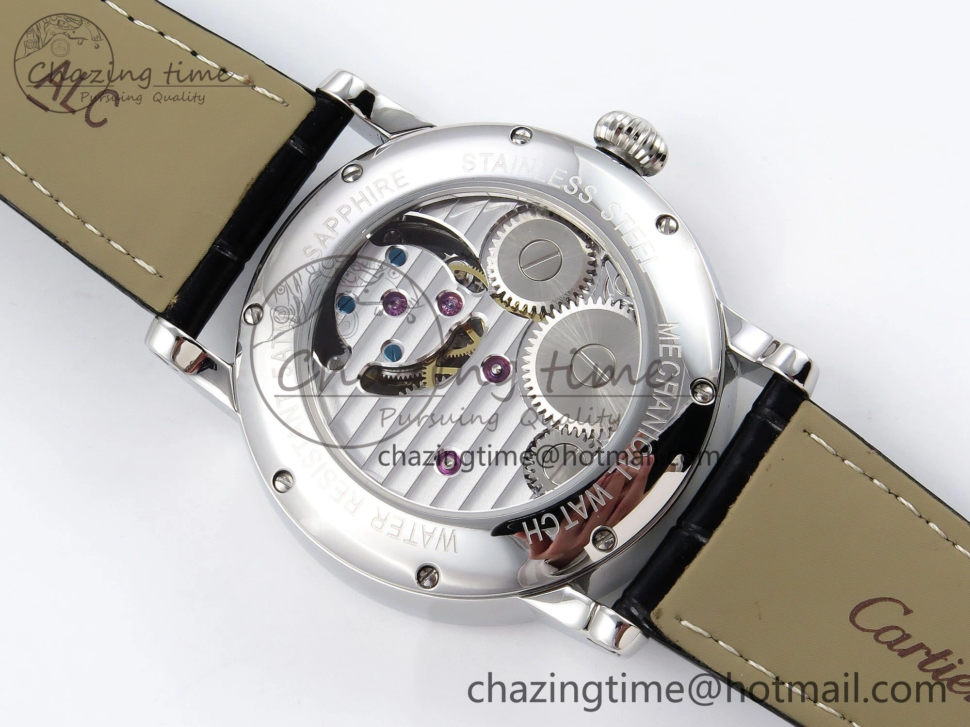 Rotonde de Cartier Flying Tourbillon SS RMS Best Edition Silver Dial on Black Leather Strap Reliable 5982