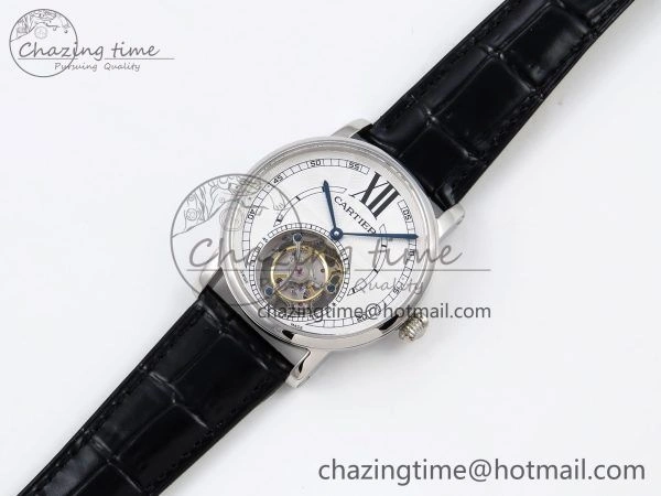 Rotonde de Cartier Flying Tourbillon SS RMS Best Edition White Numeral Dial on Black Leather Strap Vibrant 5983