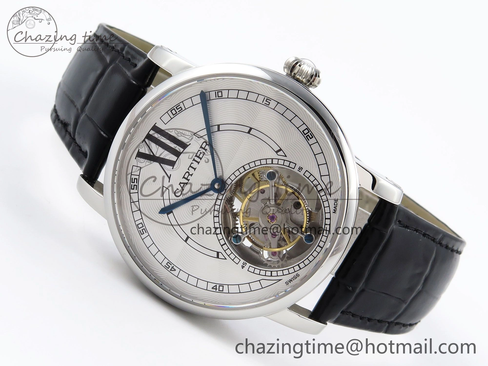 Rotonde de Cartier Flying Tourbillon SS RMS Best Edition White Numeral Dial on Black Leather Strap Vibrant 5983